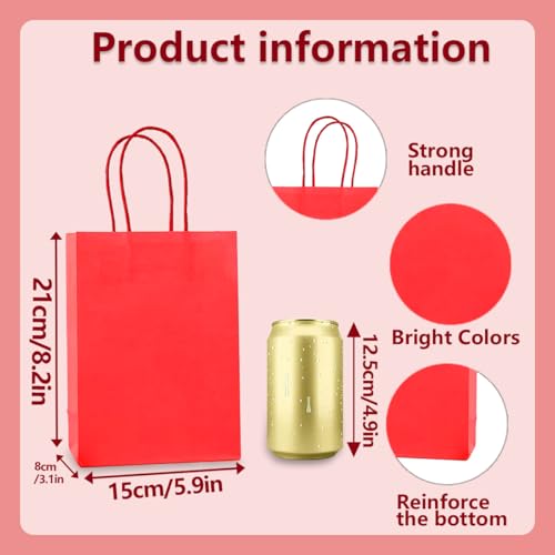Piqiya Small Plain Kraft Paper Gift Bags with Handles - Red, 24pcs for Birthday, Wedding, Grocery, Retail, Business, Goody, Craft Bags - color: red