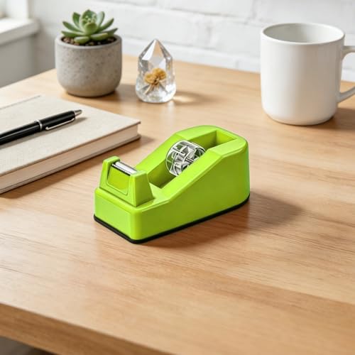 Compact Office Desk Clear Tape Dispenser, Fits Standard 1-Inch Core, Lime - color: Lime