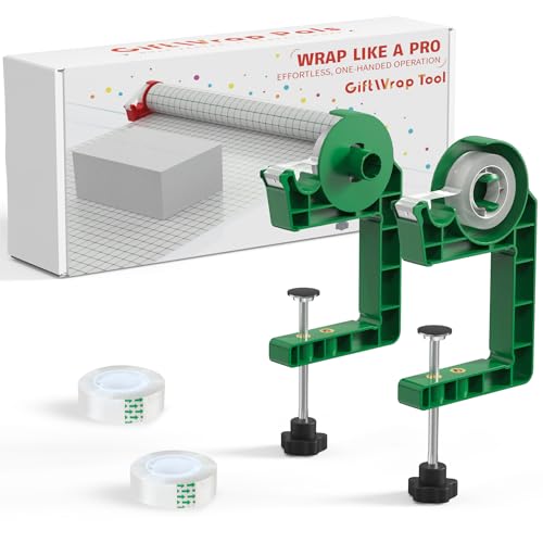 Wrapping Paper Holder, One-Hand Tape Cutter, Green - color: Christmas Green, size: Wrapping Tool
