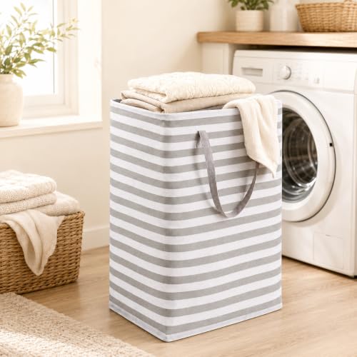 BOOMIBOO 2-Pack Large Laundry Basket,Waterproof Freestanding Laundry Hamper,Collapsible Clothes Basket with Easy Carry Handles in Laundry Room Bathroom Bedroom Dorm,Grey,100L - color: Grey, size: 100L