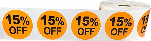 15% Percent Off Stickers for Retail 1.5 Inch 500 Adhesive Labels - color: 15% Off