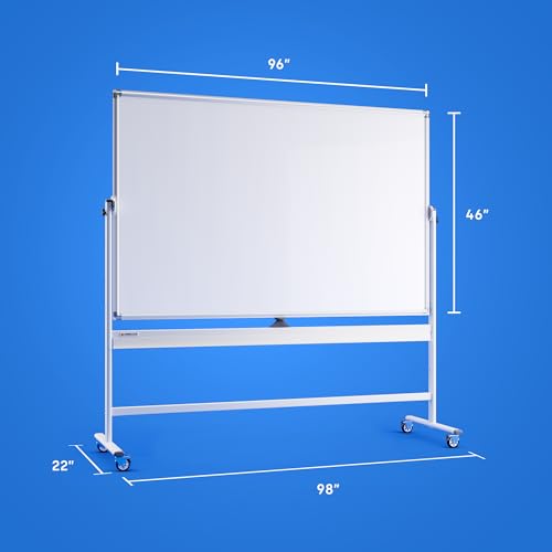 Kamelleo Rolling Whiteboard on Wheels 96" x 46", Double Sided White Board - color: Pearl White, size: 96x46