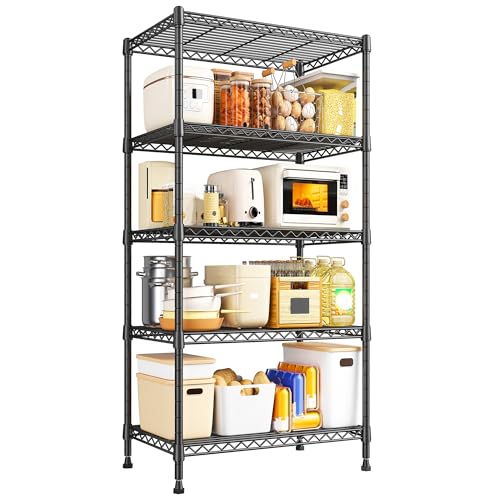REIBII 63" H Storage Shelves, Space Saving & 5 Tier Adjustable, for Kitchen - size: 【5 Tier】63"H X 21.65"W X 11.8"D