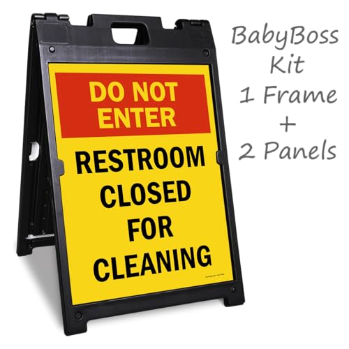 SmartSign 24" x 18" Do Not Enter Restroom Closed For Cleaning Sidewalk Sign Kit, Two-Sided A-Frame, Plastic, USA Made, Yellow, Black and Red (1 A-Frame + 2 Sign Panels) - color: 18" x 24"