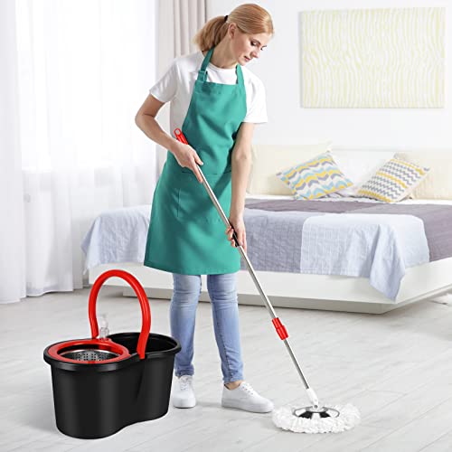 Spin Mop and Bucket with Wringer Set, 3 Microfiber Mop Heads, 61" Handle - color: Black-1