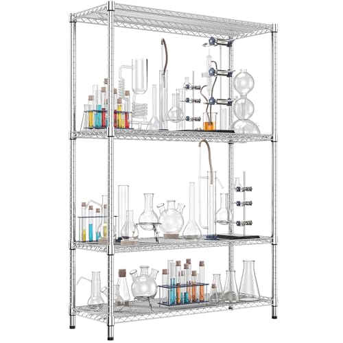 IZEUK 3400 LBS Garage Shelving Wide Storage Shelves 4 Tier Metal Shelves Heavy Duty Adjustable Utility Shelf Rack Chrome 17.7" D x 47.2" W x 70.4" H - color: Chrome, size: 4 Tier, 17.7" D x 47.2" W x 70.4" H
