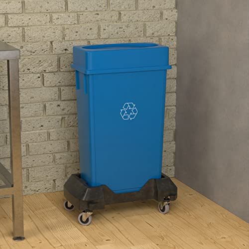 23 Gallon Blue Recycle Slim Jim Trash Can with Drop Shot Lid and Dolly - color: Blue Recycle, size: With Wheels, style: Drop Shot Lid