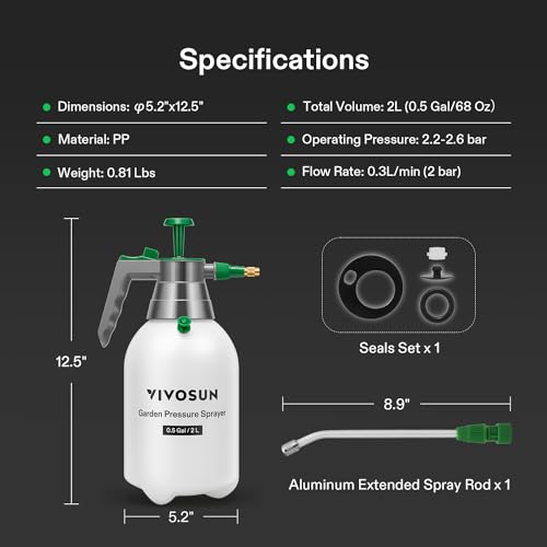 VIVOSUN 2L Pump Sprayer, 68oz Water Spray Bottle with Safety Valve - size: 68 ounce