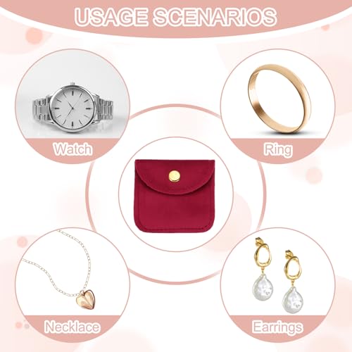PATIKIL Velvet Jewelry Pouches with Snap Button 3"x3" Rose Red 24pcs - color: Rose Red