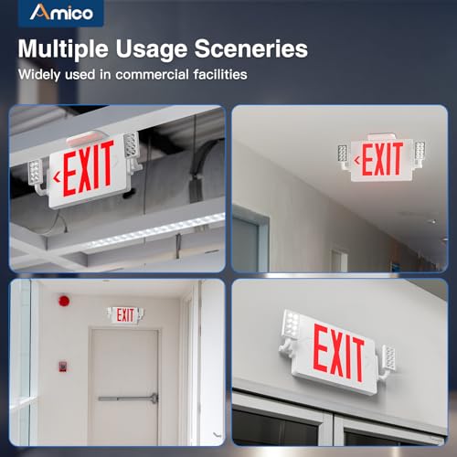 Amico 12 Pack Red Double-Sided Commercial Exit Sign Multi-Angle LED Lights - color: Red