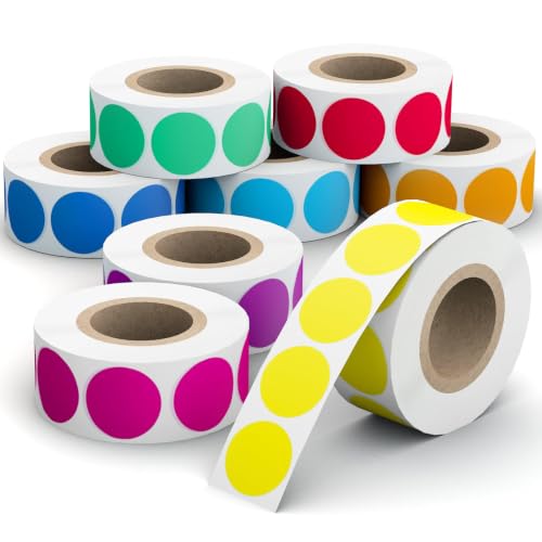 3/4" Round Color Coding Circle Dot Sticker Labels, 8 Colors - color: 8-colors