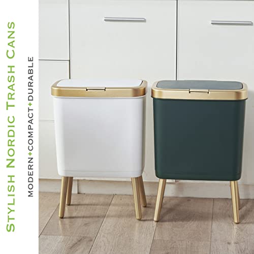Procade 4 Gallon Bathroom Trash Can with Lid,Slim White and Gold Trash Bin - color: White