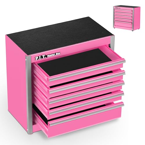 P.I.T. Mini Tool Box,Small Metal Toolbox Organizer with 5 Drawers,Pink - color: Pink, size: 5-Drawer