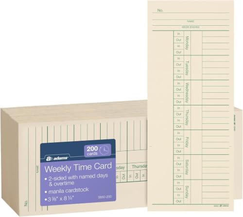 Adams Time Cards,Weekly,2-Sided,Overtime Format,3-3/8" x 8-1/4",Manila,Green/Red Print,200-Count (9660-200),(Pack of 8) - size: 3-3/8" x 8-1/4" (Pack of 8)