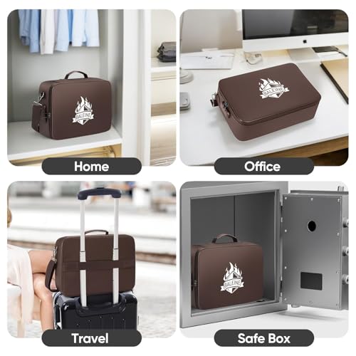 BALEINE Fireproof Document Box with Lock, Waterproof Fire Safe File Bag - color: Brown