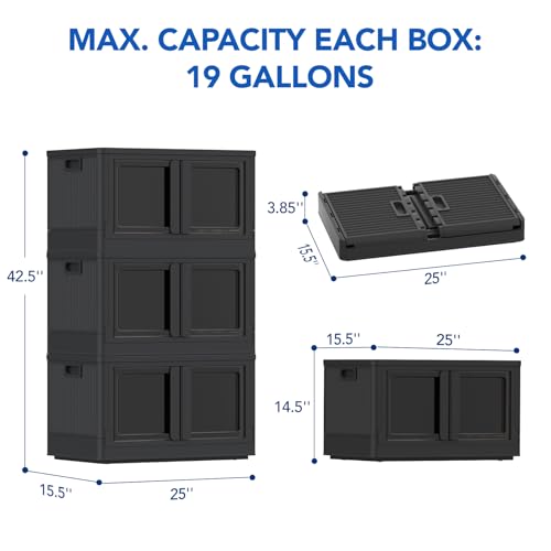 FLEXIMOUNTS 228 QT Stackable Plastic Storage Bins With Lids, Black - color: Black, size: 76 Qt-3 Pack