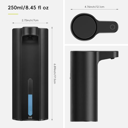 EKO Aroma 9 fl oz Automatic Liquid Soap Dispenser, Rechargeable Soap Dispenser for Kitchen and Bathroom with Adjustable Volume Control (Matte Black Steel) - color: Matte Black, size: 9 oz