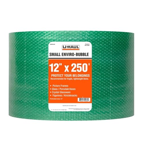 U-Haul Enviro-Bubble - Bulk Roll 250' of Small Bubble Padding & Protection for Fragile Decor, Dishes, Glassware, Frames, & More- 1 Roll - size: 250' - Small Bubbles