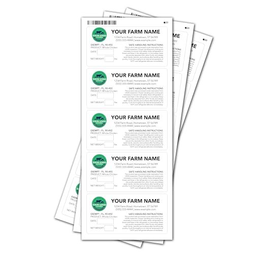 Custom Poultry Labels for Exemption P.L. 90-492 - Custom Farm Stickers for Chicken - Made in USA (20-2500 Labels)