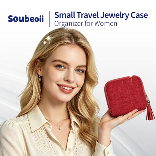 Small Travel Jewelry Case with Earring Box Mini Jewelry Case - color: Red