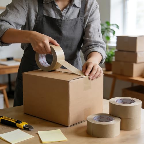 Brown Kraft Paper Packing Tape 2" x 55Yd Easy Tear Eco-Friendly Tape 6 Roll - size: 6 Roll - 2 Inch x 55 Yards
