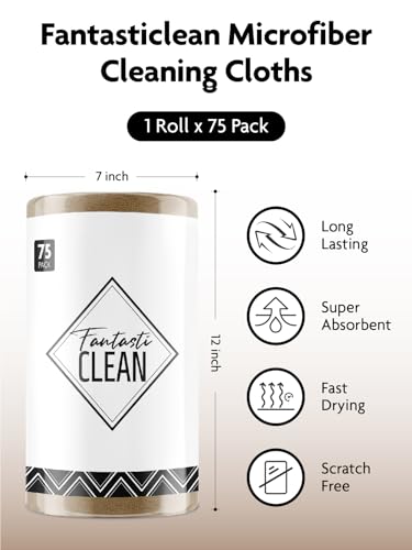 Fantasticlean Microfiber Cleaning Cloth Roll- 75 Sheets, 12" x 12" (Tan) - color: Tan, size: 75 pack