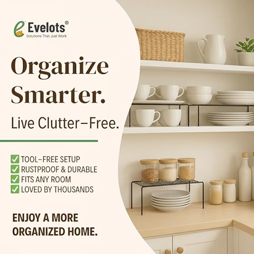 Evelots Wire Shelf Organizer Set Metal Cabinet Shelf Risers, 6-Pack, Black - color: Black - Regular, size: Set of 6