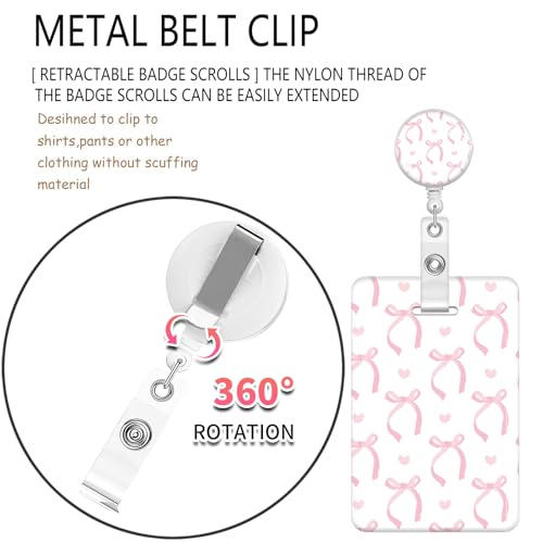ID Badge Holder with Lanyard,Fashionable Retractable Badge Holders Reels with Lanyards Adjustable, for Women Kids Teacher Nurses Doctor Student(Cute Pink Ribbon Bow) - color: Cute Pink Ribbon Bow
