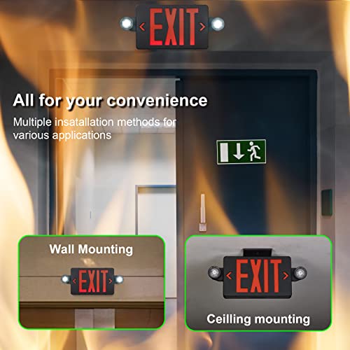 GZRUIYANG Black Housing Exit Sign with Emergency Lights Red, LED Emergency Exit Light with Battery Backup, UL 924 Certified, AC 120/277V, Commercial Emergency Lights Combo for Business - 1 Pack - color: Black Housing Red Letter, size: 1 Pack