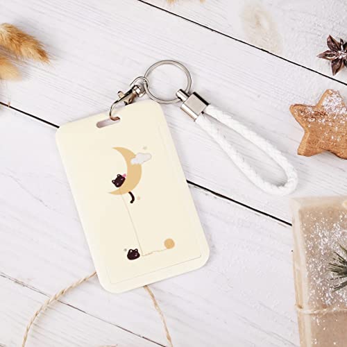 ID Card Badge Holder Key Chain with Metal Keyring, Plastic Slide Open with ID Window for Women Men Girls Students,Cat - color: Black Cat