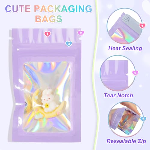 ANZNKU 100PCS Holographic Mylar Bags, Resealable Smell Proof 2.4x3.9 - color: 5 Colors, size: 2.4 x 3.9 Inch