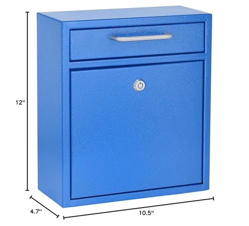 AdirOffice Wall Mount Mailbox - Mailbox with Lock and Keys- Durable Wall Mounted Locking Mailbox and Cash Drop Box for House, Apartments and Bussiness After Hours Deposits - color: Blue, size: Medium