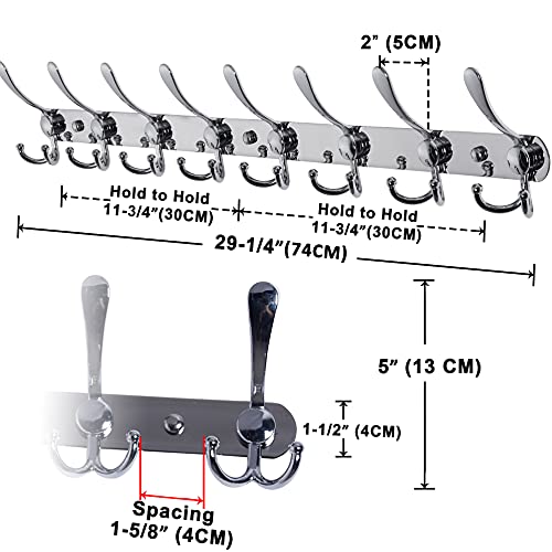 Dseap Coat Rack Wall Mount - 29.5” Long 8-Tri-Hooks Heavy Duty Coat Hanger Rail Wall Hooks for Hanging Coats Hats Clothing Clothes Purse Mudroom Entryway, Chromed - color: Chrome Finish, size: L=29.5” (1 Pcs)