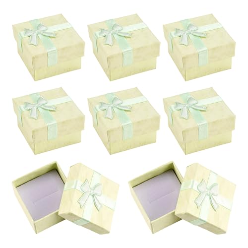 Craftdady 12Pcs Square Ring Jewelry Boxes 1.59 x 1.59x 1.02 Inch Cardboard Earring Necklace Pendant Present Jewelry Boxes with Bowknot Small Packing Boxes for Bracelet Jewelry Display (Light Green) - color: Light Green