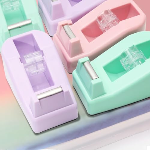 Desktop Tape Dispenser Heavy Duty Desk Accessories Floral Office Tape Dispensers, Weighted Non-Skid Base, Macaron Pink - color: Pink