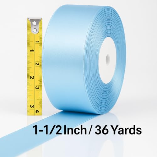 Light Blue Satin Ribbon 1-1/2 Inch x 36 Yards for DIY Crafts & Baby Showers - color: Light Blue