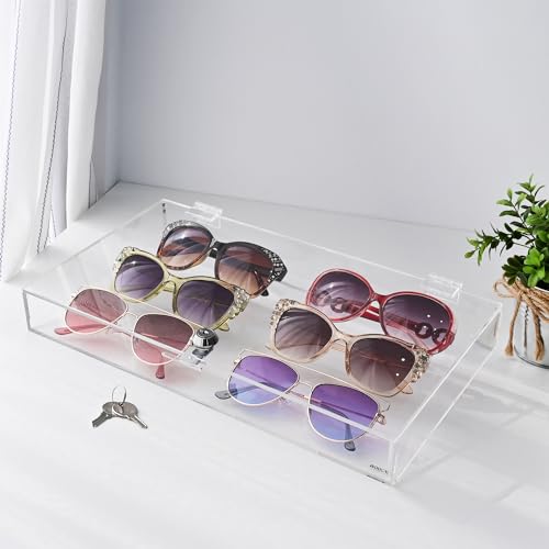 MOOCA Premium Acrylic Lockable Eyewear Display Case, Pocket Knife Display Case, Ideal for Watch Pin Badge, Dual Display Options, Elevated or Flat - color: 2) Regular W/O Velvet Pad
