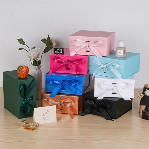 OEMVALATY Bright Pink Gift Box,8x8x4 Inches Gift Boxes with Lids for Presents with Magnetic Closure and Ribbon for Wedding,Storage,Birthday - color: 08x8x4 Inch-Bright Pink-Pack of 1