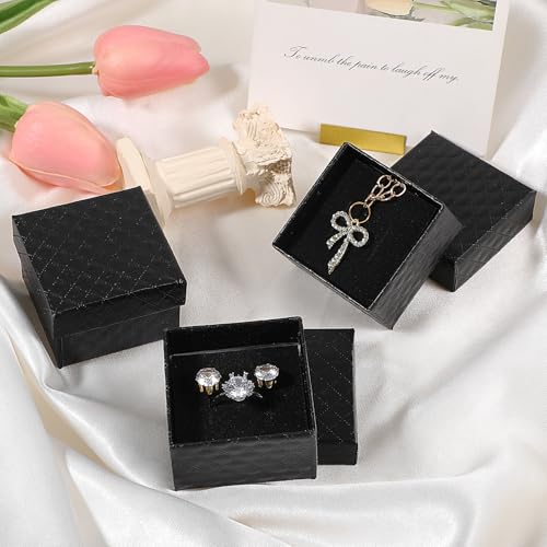 96 Pcs Jewelry Gift Boxes, 2x2x1.3 Inch Small Velvet Sponge Liner Ring Necklace Earring Bracelet Display Case Bulk for Wedding Retail Packaging, Black