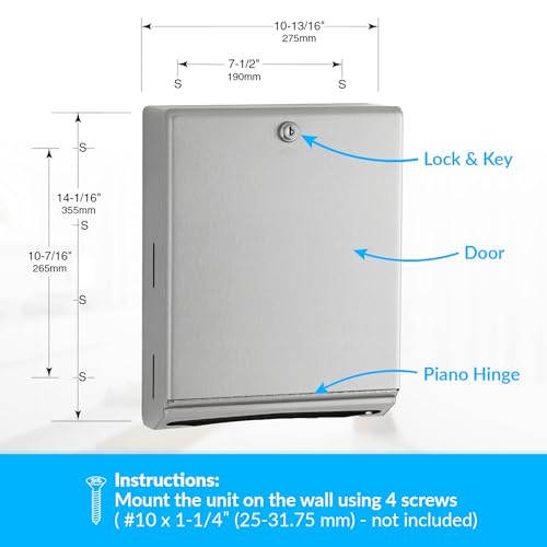Bobrick B-262 Surface Mounted Paper Towel Dispenser - Stainless Steel Commercial Bathroom Towel Dispenser with Tumbler Lock 400 C-Fold or 525 Multifold Capacity - size: 14", style: Tumbler Lock