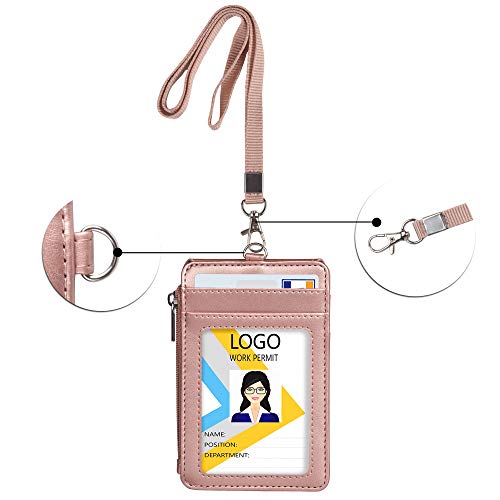 Teskyer Leather ID Badge Holder with Lanyard, Lanyard Wallet, Rose Gold - color: Rose Gold, size: 3.1" x 4.7"