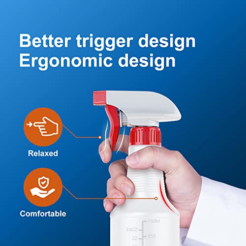 Veco Spray Bottle (5 Pack,32 Oz) with Measurements and Adjustable Nozzle(Mist & Stream Mode), HDPE Plastic Spray Bottles for Cleaning Solution, Household/Commercial/Industrial Use, No Leak and Clog - size: 32 oz 5Pack