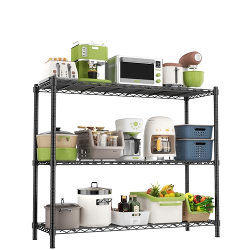ROOMTEC 3-Tier Wire Shelving Unit,48" W*20" D*47" H,Max Load 1200 lbs - color: Black, size: 3-Tier 48"W x 20"D x 47"H