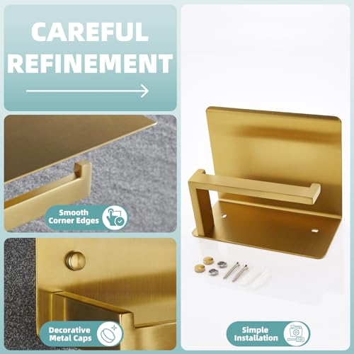 APLusee Brushed Dark Gold Toilet Paper Holder with Shelf, Wall Mounted - color: Brushed Dark Gold, size: Single Rod