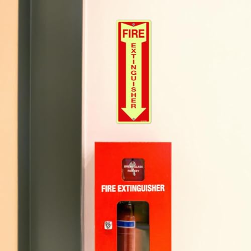 T&R Fire Extinguisher Metal Sign - 4 Pack - 12"x4" .040 Rust Free Heavy Aluminum Glow-In-The-Dark, Waterproof, Weatherproof and Fade Resistant, 2 pre-drilled holes, Easy to Install Indoors and Outdoors - color: 12" x 4" - 4 Pack - Glow-In-The-Dark