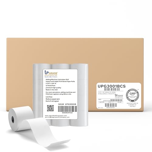 Upgrade Office Supply Adding Machine Tape, 2 1/4 x 150 ft, 12 Pack, USA