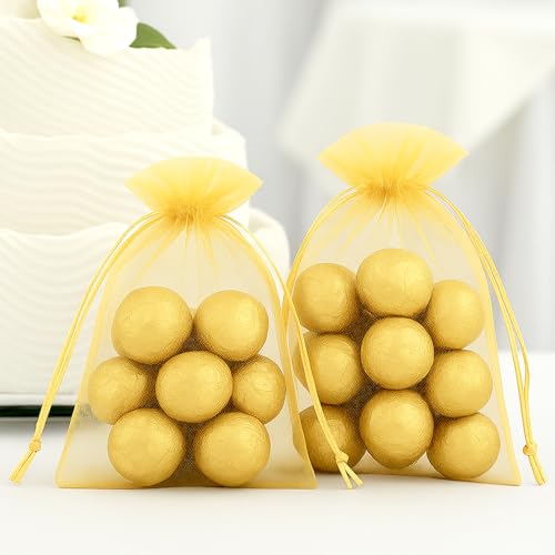 G2PLUS 25PCS Gold Organza Bags, 5x7 inches Sheer Mesh Jewelry Pouches - color: Gold