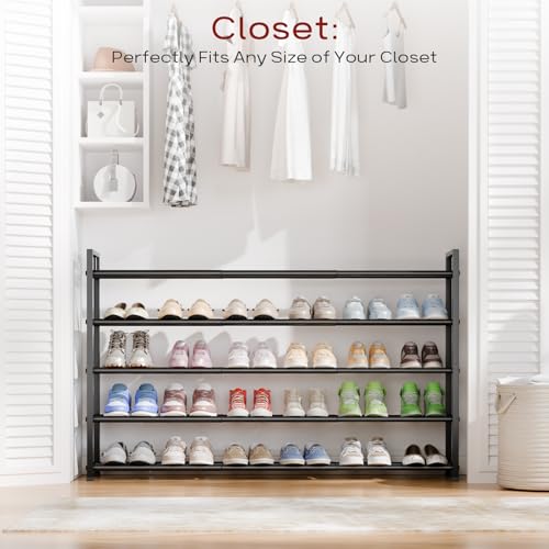 Bumusty 5 Tier Long Expandable Shoe Rack for Closet, Black - color: Black, size: 5-tier