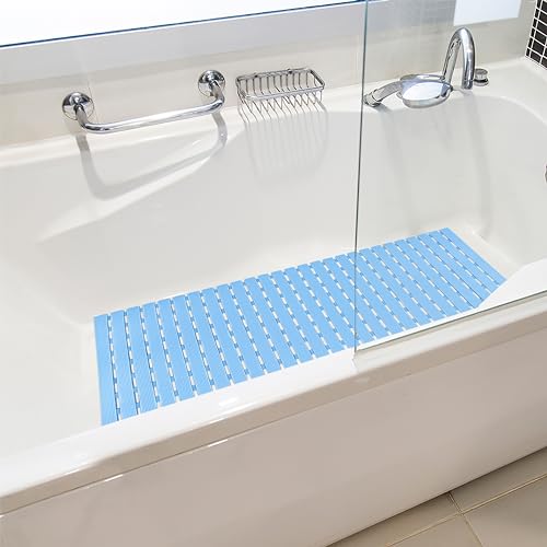 BEMISO Shower Mat Non Slip Bathtub Mat 37.4 x 15.7 Inch Bath Mat for Tub - color: Blue, size: 37.4 x 15.7 inches