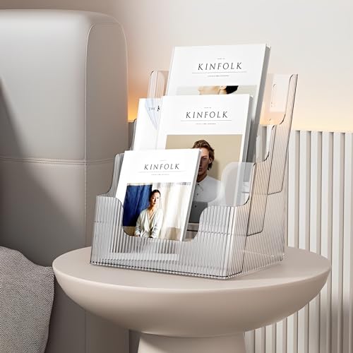 Gagee Brochure Display Stand or Wall Mount 8.5 x 11 inch,3 Tier Magazine Holder,Clear Stands for Display Literature,Brochures,Pamphlet,Flyer,Paper Document - size: 1 Pack